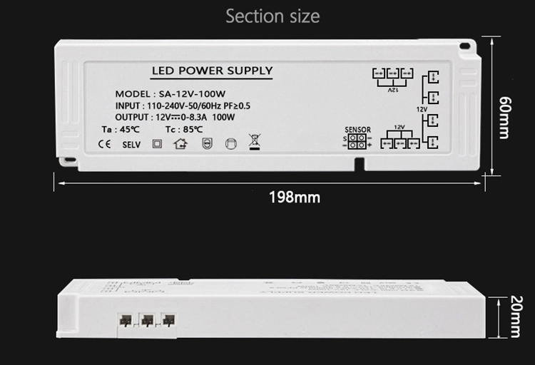 Power Factor 0.9 Sensor Control 12V 36W To150W LED Power Supply
