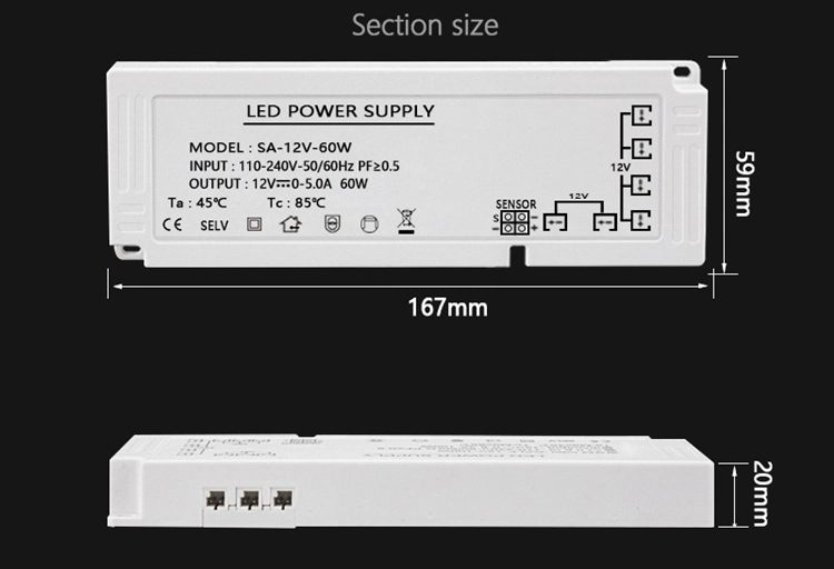 Power Factor 0.9 Sensor Control 12V 36W To150W LED Power Supply